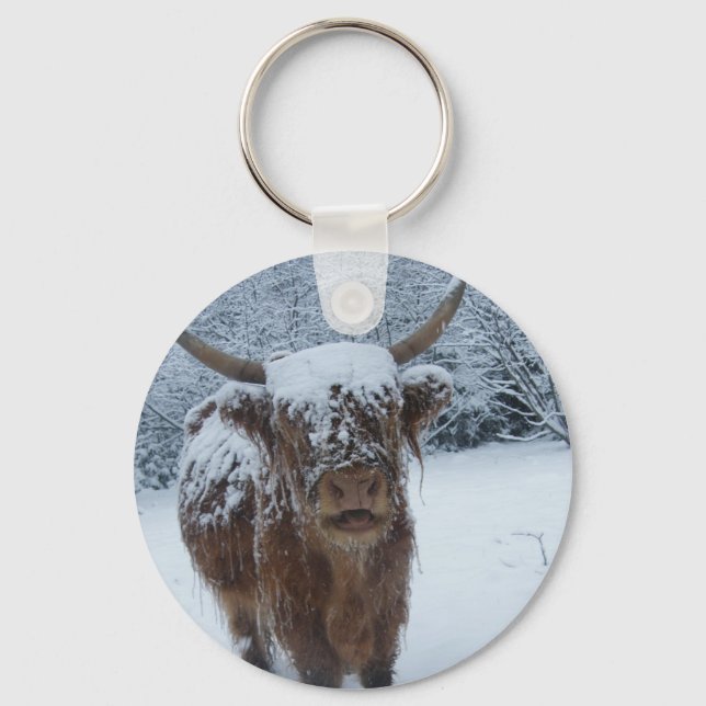 Highland Cow In The Snow Keychain (Front)