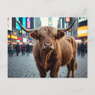 Highland Cow in Times Square Holiday Postcard
