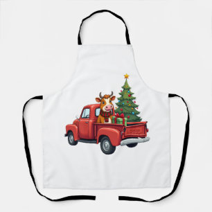Highland Cow in Truck Farm Farmer Christmas Cow Ca Apron