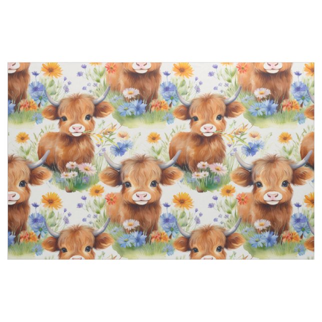 Highland Cow in Wild Flowers Fabric (Fat Quarter)