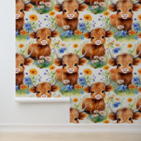 Highland Cow in Wild Flowers