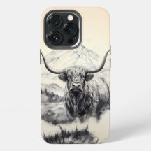 Highland Cow iPhone Case with Majestic Mountains