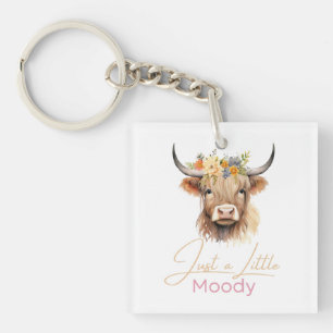Highland Cow Just A Little Moody Flower Cow Farm Keychain