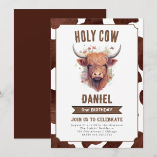 Highland Cow Kids Birthday Party Invitation