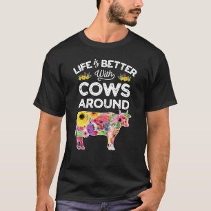 Highland Cow Life Better With Cows Floral Farm Ani T-Shirt