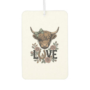 Highland Cow Love Vintage Floral Horseshoe Art Air Freshener