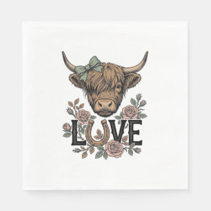 Highland Cow Love Vintage Floral Horseshoe Art Napkin