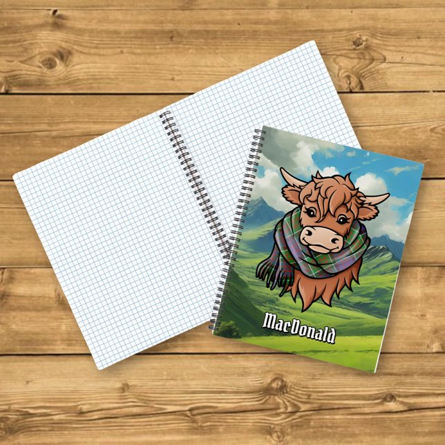 Highland Cow MacDonald of Clanranald Tartan Scarf Notebook (Creator Uploaded)