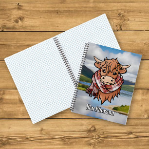 Highland Cow MacPherson Red Dress Tartan Scarf Notebook