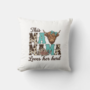 Highland Cow Mama Loves Her Herd Shirt Design Throw Pillow