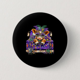 Highland Cow Mardi Gras Truck Nola Cute Kids Girls 2 Inch Round Button