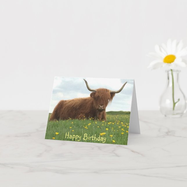 Highland Cow Meadow Birthday Card (Small Plant)