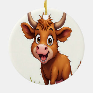 Highland Cow Merry Christmas Holiday Ceramic Ornament