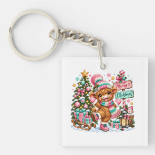 Highland Cow Merry Christmas Keychain