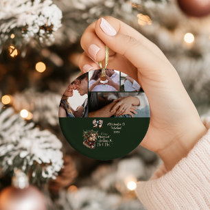 Highland Cow Merry Christmas Mrs and Mr 5 Photo Ceramic Ornament