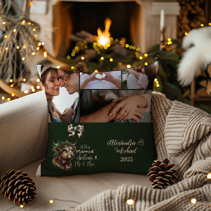 Highland Cow Merry Christmas Mrs and Mr 5 Photo Throw Pillow