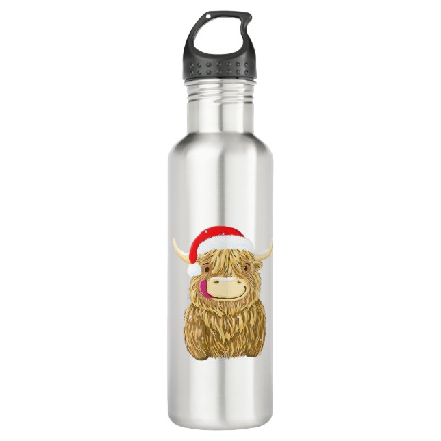 Highland Cow Merry Christmas Snow T-shirt Essentia 710 Ml Water Bottle (Front)