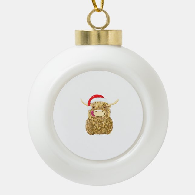 Highland Cow Merry Christmas Snow T-shirt Essentia Ceramic Ball Christmas Ornament (Front)