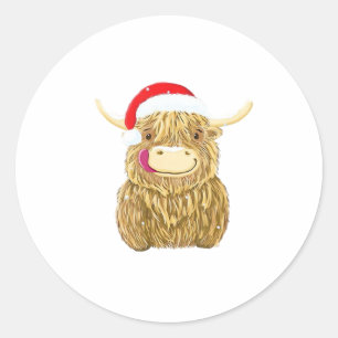 Highland Cow Merry Christmas Snow T-shirt Essentia Classic Round Sticker