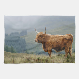 Highland Cow Misty Morning Kitchen Towel