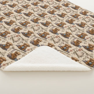 Highland Cow Morning Coffee Cozy Farmhouse Pattern Sherpa Blanket