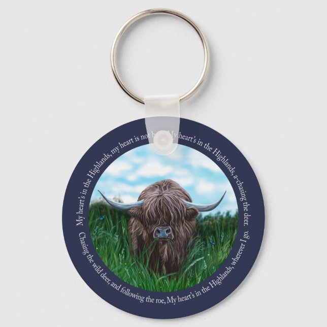 Highland Cow, My Heart's In The Highlands Keychain (Front)
