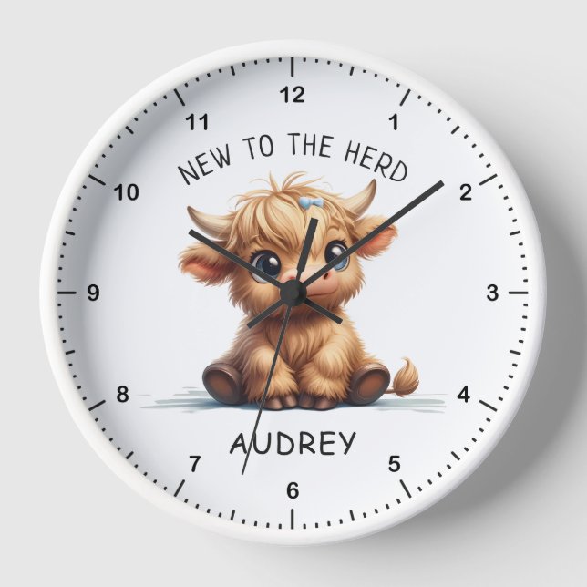 Highland Cow New To The Herd Clock (Front)
