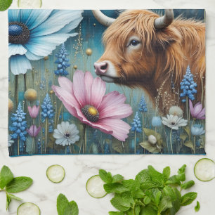 Highland Cow Obsession -Colourful Cosmos  Kitchen Towel