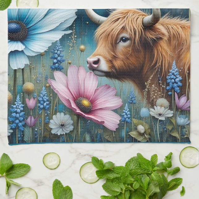 Highland Cow Obsession -Colourful Cosmos  Kitchen Towel (Folded)