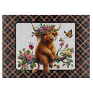 Highland Cow On A Branch Cutting Board