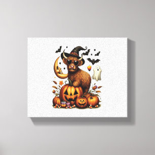 Highland Cow on Pumpkin Halloween Canvas Print