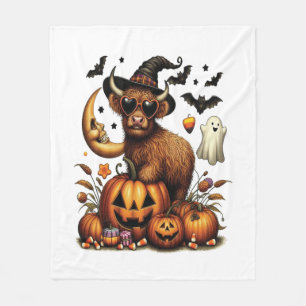 Highland Cow on Pumpkin Halloween Fleece Blanket