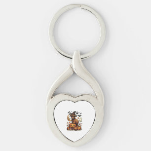 Highland Cow on Pumpkin Halloween Keychain