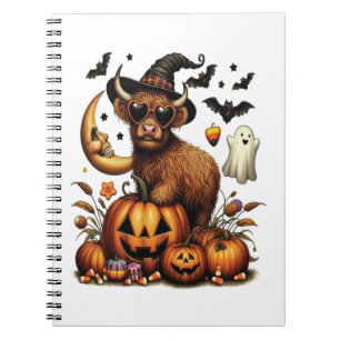 Highland Cow on Pumpkin Halloween Notebook