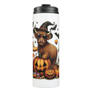 Highland Cow on Pumpkin Halloween Thermal Tumbler