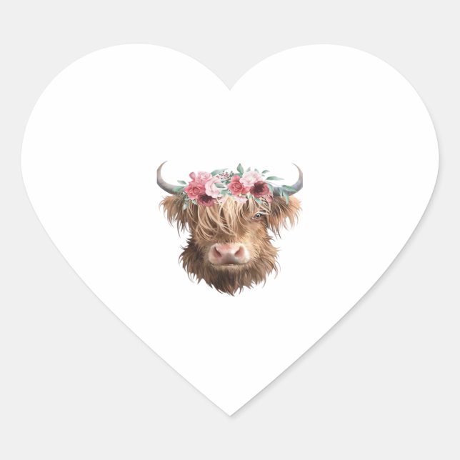 Highland Cow Painting Classic T-Shirt Heart Sticker (Front)