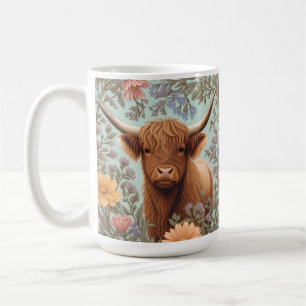 Highland Cow Pastel William Morris Inspired Floral Coffee Mug