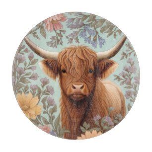 Highland Cow Pastel William Morris Inspired Floral Cutting Board
