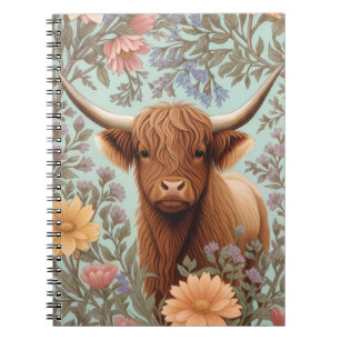 Highland Cow Pastel William Morris Inspired Floral Notebook