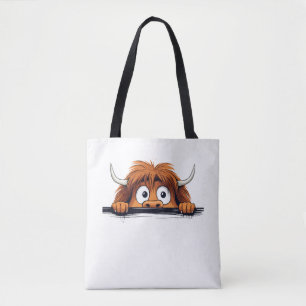 Highland Cow Peeking Cute Adorable Funny Animal  Tote Bag