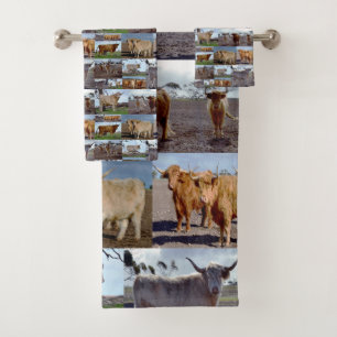 Highland Cow Photo Collage, Bath Towel Set