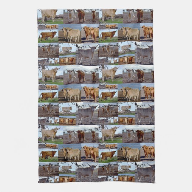 Highland Cow Photo Collage, Kitchen Towel (Vertical)