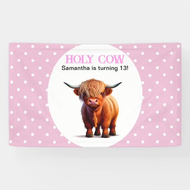 Highland Cow pink white   banner (Horizontal)