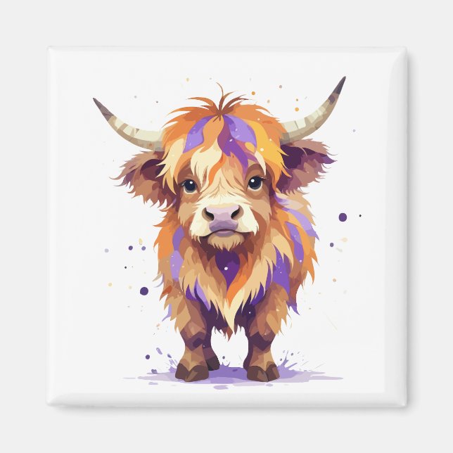 Highland Cow Playful Adorable Fun Animal Colourful Magnet (Front)