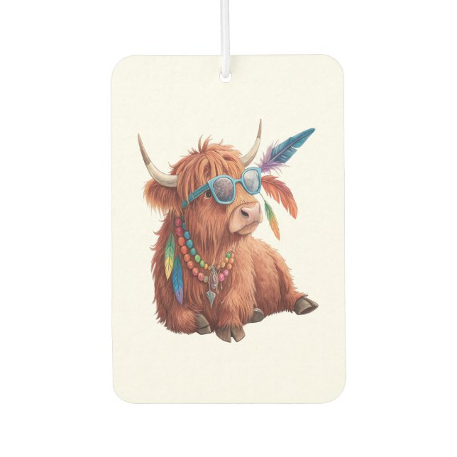 Highland Cow Png, Cool Cow Png, Sunglass Air Freshener (Front)