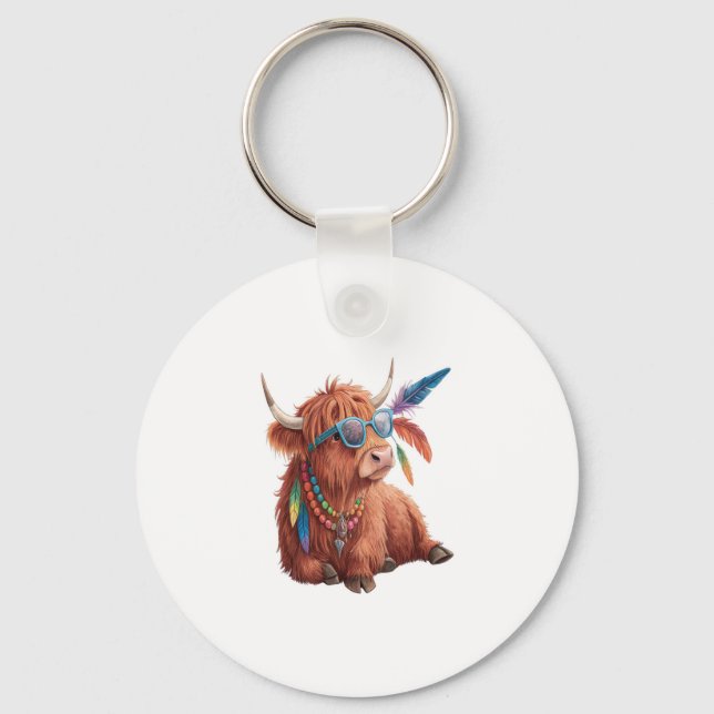 Highland Cow Png, Cool Cow Png, Sunglass Keychain (Front)