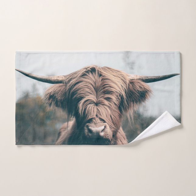 Highland cow portrait bath towel set (Hand Towel)