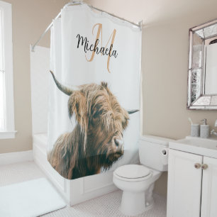 Highland cow portrait custom name initial monogram