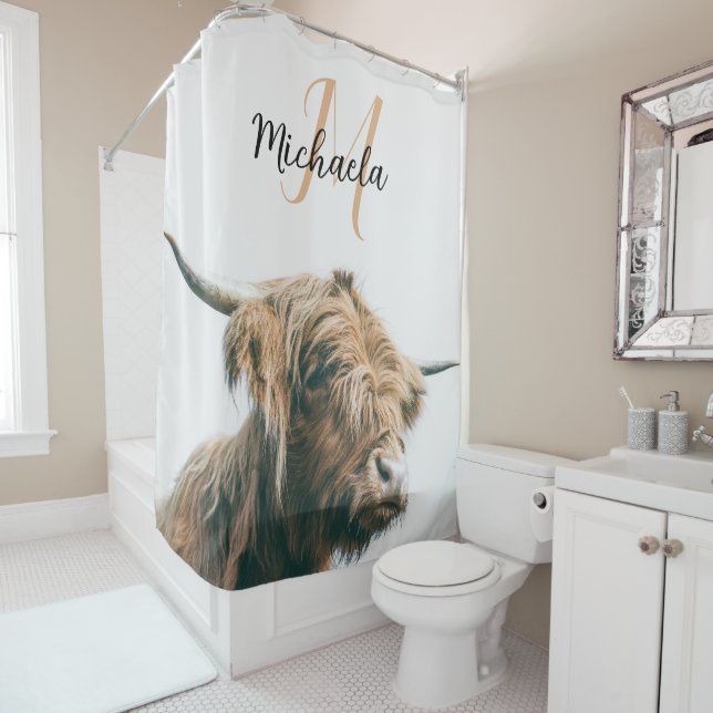 Highland cow portrait custom name initial monogram (In Situ)