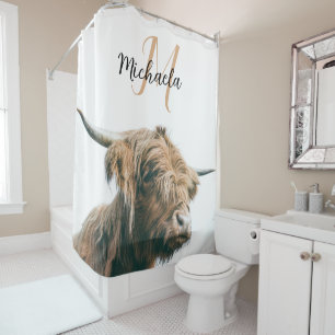 Highland cow portrait custom name initial monogram